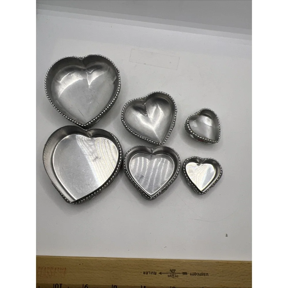 Nesting Trinket‎ boxes (3) Heart, Mirrored & beaded -New Old Stock